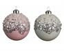 PALLINA PER ALBERO 8CM BIANCO/ROSA CON GLITTER ARGENTO