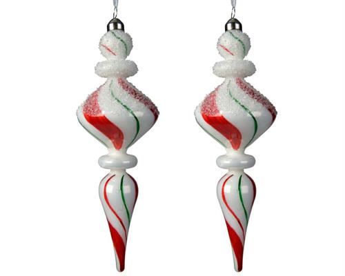 PENDENTI PER ALBERO 7X24CM BIANCO CON RIGHE ROSSO/VERDE