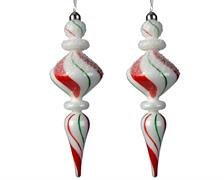 PENDENTI PER ALBERO 7X24CM BIANCO CON RIGHE ROSSO/VERDE