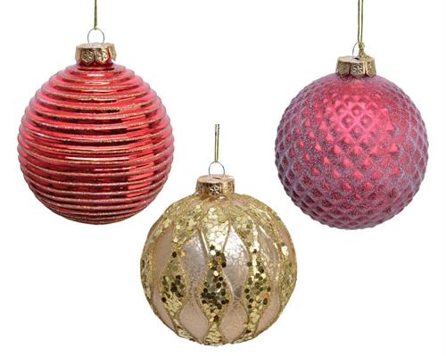 PALLINA DI NATALE ROSSO/ORO DECORATA 10 CM