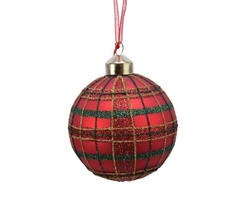 PALLINA DI NATALE ROSSA STILE SCOZZESE 8 CM