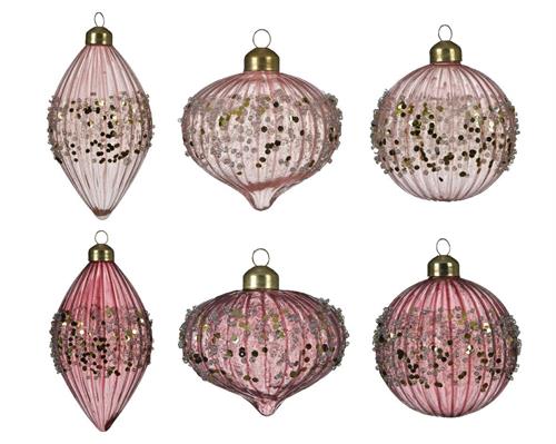 PENDENTE IN VETRO PER ALBERO CIPRIA/ROSA CON DECORI ORO