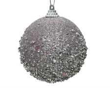 PALLINA DI NATALE LILLA CON GLITTER E DIAMANTINI ARGENTO