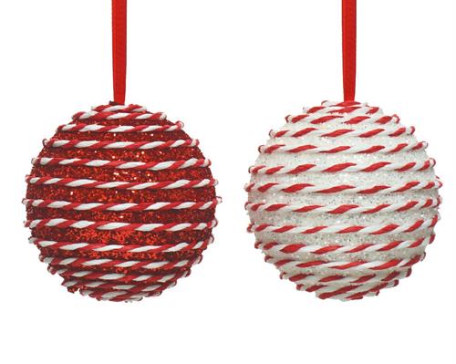 PALLINA DI NATALE DECORATA BIANCO/ROSSO 10CM 1 PZ