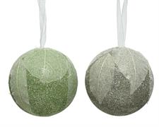 PALLINA DI NATALE VERDE-ARGENTO DECORATA CON FOGLIE 8 CM