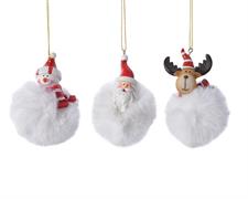 PALLINA PER ALBERO 7X7X8CM POM POM CON FIGURA RENNA/BABBO NATALE