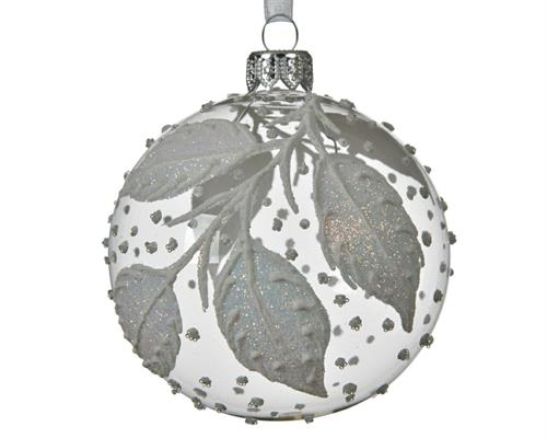 PALLINA PER ALBERO 8CM TRASPARENTE CON DECORI FOGLIE