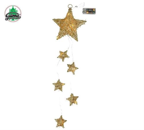 DECORAZIONE PENDENTE STELLE ORO 20CM CON LUCI 15 LED