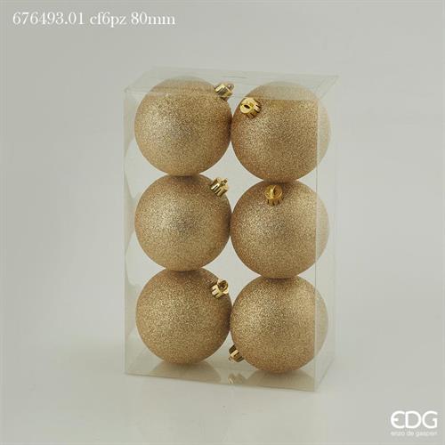 PALLINE DI NATALE ORO GLITTER 8 CM CONFEZIONE 6 PZ