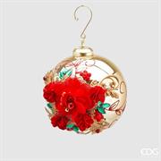 PALLINA DI NATALE VETRO ORO DECORO ROSSO 10 CM -EDG-