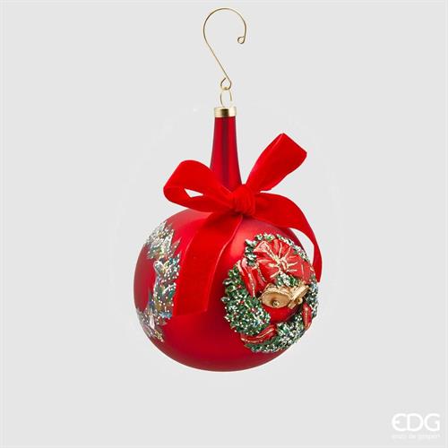 PALLINA DI NATALE VETRO ROSSO 10 CM CON FIOCCO - EDG -