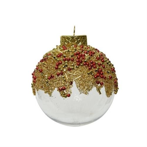 PALLINA DI NATALE CON DECORI ORO E ROSSO 8 CM