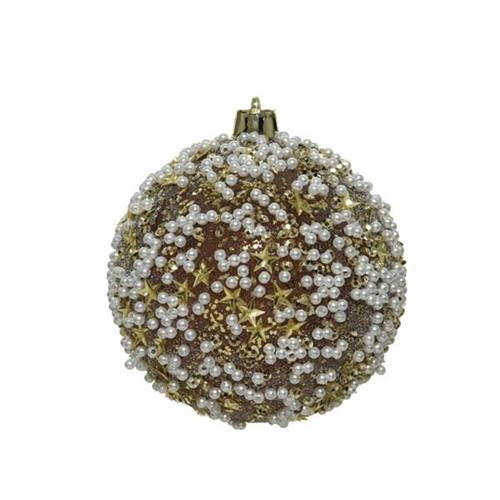 PALLINA DI NATALE ORO DECORO BIANCO 8 CM