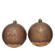 PALLINA DI NATALE MARRONE DECORO GLITTER 8 CM