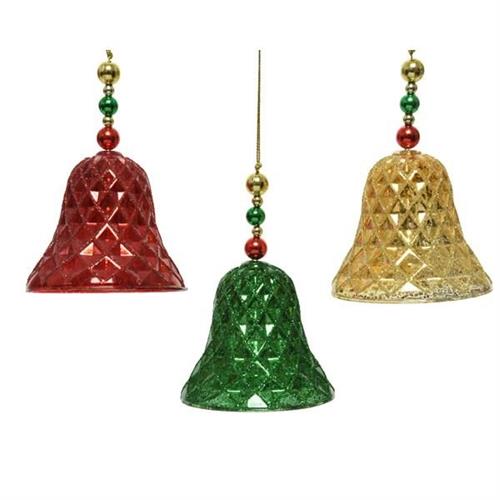 PENDENTE PER ALBERO 13CM CAMPANA VERDE/ROSSO/ORO