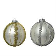 PALLINA PER ALBERO 8CM ARGENTO CON DECORI ORO/ARGENTO