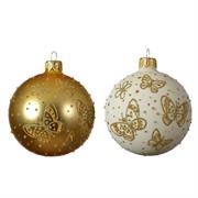 PALLINA PER ALBERO 8CM BIANCO/ORO CON DECORI