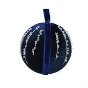 PALLINA DI NATALE IN TESSUTO BLU DECORATA 8 CM