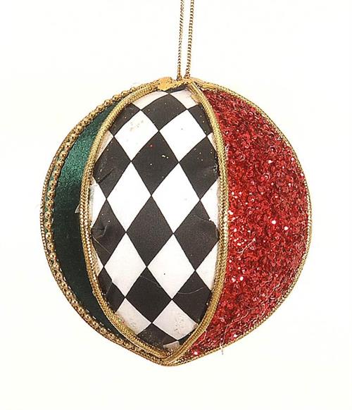 PALLINA DI NATALE ROSSO VERDE ROMBI BIANCO NERO 10 CM