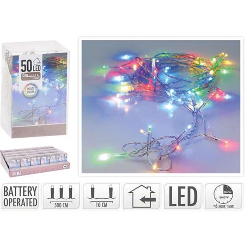 LUCI DI NATALE A BATTERIA 50 LED MULTICOLOR