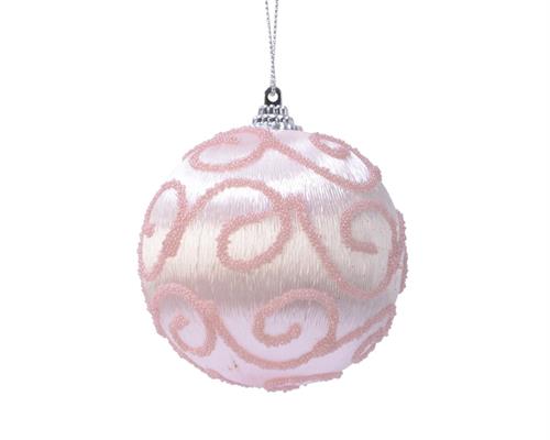 PALLINA DI NATALE ROSA DECORO DAMASCATO 8 CM