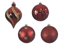 PALLINE DI NATALE ROSSE CON DECORI ORO 15 CM 6 PZ