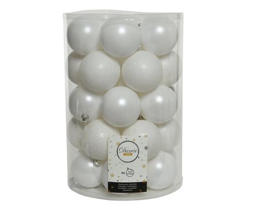 PALLINE DI NATALE BIANCHE 8 CM CONFEZIONE 34 PZ