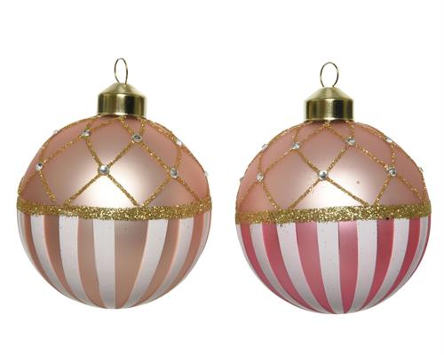 PALLINA DI NATALE ROSA DECORATA ORO 2 ASSORTITE