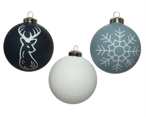 PALLINA DI NATALE IN VETRO CELESTE/BIANCO/BLU CON DECORI