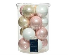 PALLINE DI NATALE BIANCO-ROSA-PERLA 8 CM CONFEZIONE 16 PZ