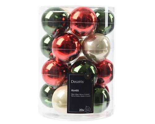 PALLINE DI NATALE VERDE PINO-ROSSO-PERLA 6CM CONFEZIONE 20 PZ