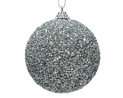 PALLINA DI NATALE ARGENTO GLITTERATA 8 CM