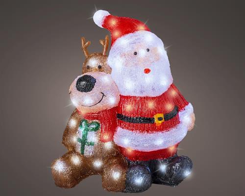 BABBO NATALE CON RENNA 34X18X40 CM LUCE BIANCO FREDDO