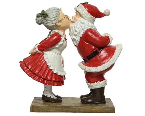 FIGURA BABBO NATALE MAMMA NATALE BACIO IN POLIRESINA 9X20X20 CM