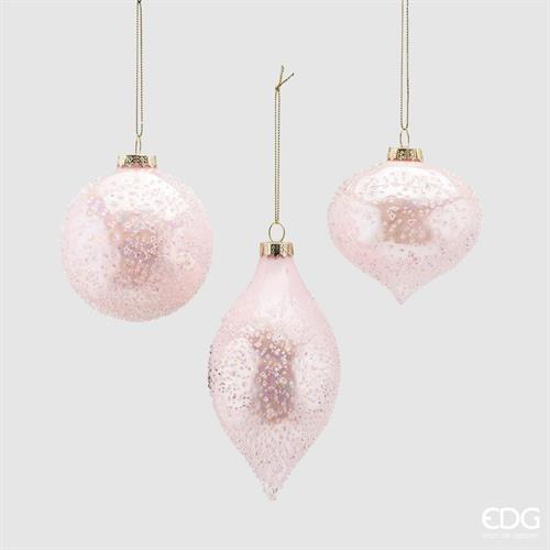 PALLINA DI NATALE VETRO ROSA 3 FORME ASSORTITE -EDG-