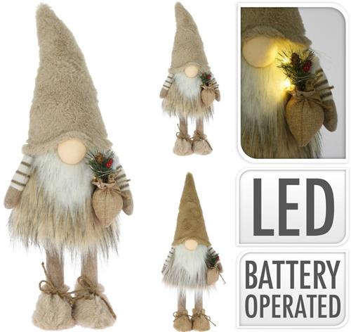 GNOMO PELUCHE MARRONE CON LED 53 CM - 2 ASS