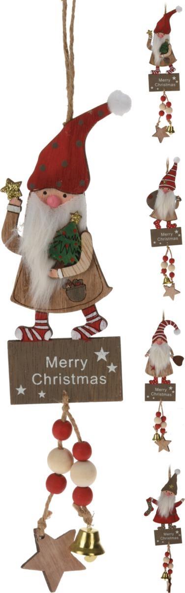 PENDENTE BABBO NATALE IN LEGNO 34 CM - 4 ASS