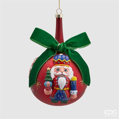 PALLINA DI NATALE VETRO ROSSO DECORO SOLDATINO 10 CM - EDG -