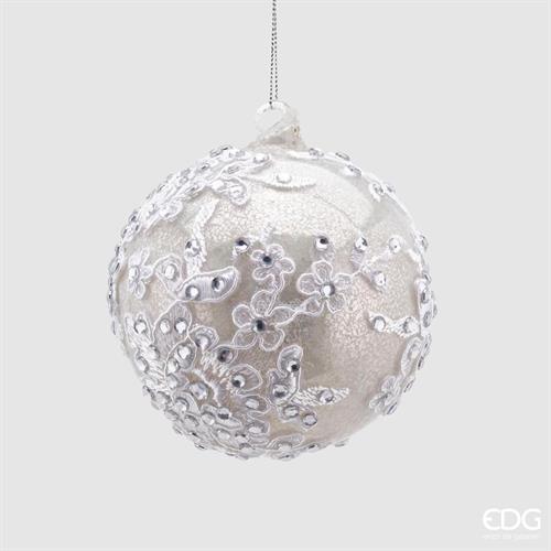 PALLINA DI NATALE VETRO ARGENTO DECORO GEMME 10 CM - EDG -