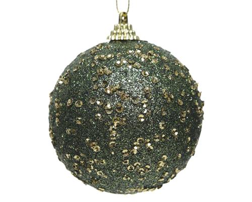 PALLINA DI NATALE VERDE CON PAILLETTES ORO 8 CM