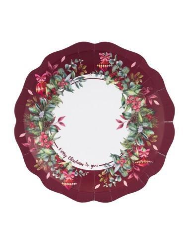 PIATTI FONDI IN CARTA CHERRY CHRISTMAS 24 CM 8 PZ