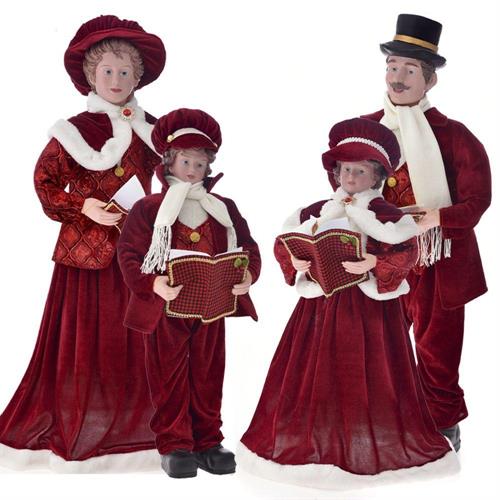 SET FAMIGLIA CORO NATALIZIO VELLUTO BORDEAUX 4 PZ 75/95 CM