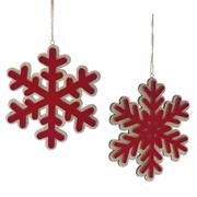 PENDENTE FIOCCO DI NEVE IN LEGNO ROSSO ORO GLITTER 14X14X1 CM