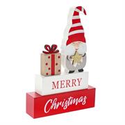 DECORAZIONE IN LEGNO MERRY CHRISTMAS CON GNOMO RAGALO 12X4X17 CM