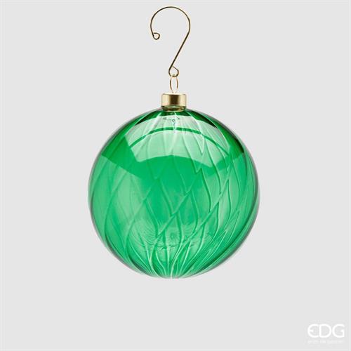 PALLINA DI NATALE VERDE VETRO VORTEX 10 CM -EDG-