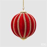 PALLINA DI NATALE VELLUTO ROSSO CON STRASS 10 CM - EDG -