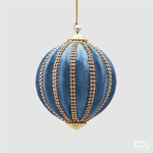 PALLINA DI NATALE VELLUTO AZZURRO CON STRASS 10 CM - EDG -