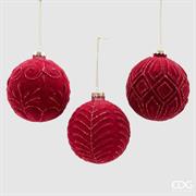 PALLINA DI NATALE VETRO VELLUTO ROSSO DECORATA 10 CM - EDG -