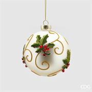 PALLINA DI NATALE VETRO DECORO AGRIFOGLIO 10 CM - EDG -