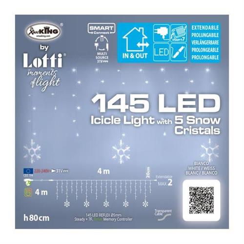 TENDA LUMINOSA CRISTALLI NEVE 145 LED BIANCO FREDDO 400XH.80 CM